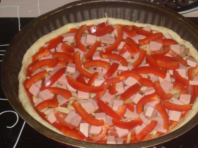 Pizza with Ham and Champignons Photo 10