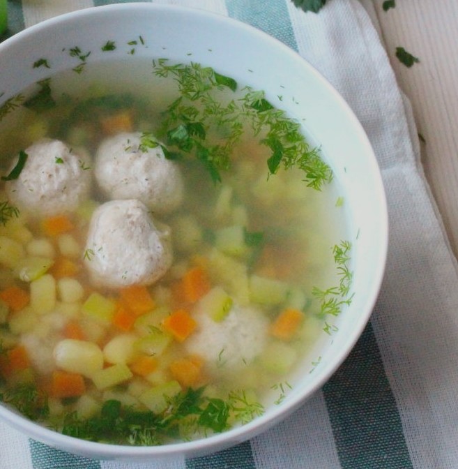 Vegetable Soup with Turkey Meatballs in a Slow Cooker