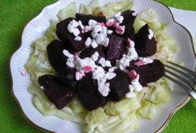 Beetroot Appetizer with Cabbage Garnish and Cottage Cheese in a Crock Pot Photo 1