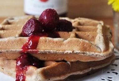 Waffles with Cocoa Powder and Cherry Jam Photo 1