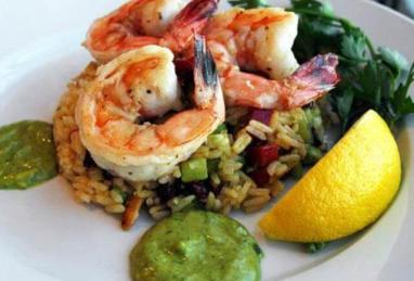 Curry-Mustard Rice Salad with Shrimps and Avocado Sauce Photo 1