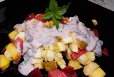 Fruit Salad with Yoghurt and Cranberry Sauce Photo 1