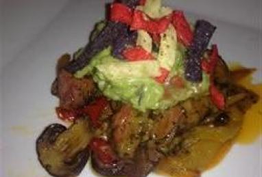 Filet Mignon with Bell Pepper Haystack and Fresh Guacamole Served with Corn Chips Photo 1