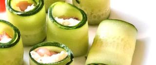 Healthy Appetizer - Cucumber Rolls with Curd Cheese and Salmon Photo