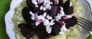 Beetroot Appetizer with Cabbage Garnish and Cottage Cheese in a Crock Pot Photo