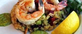 Curry-Mustard Rice Salad with Shrimps and Avocado Sauce Photo