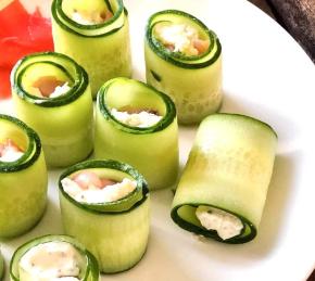Healthy Appetizer - Cucumber Rolls with Curd Cheese and Salmon Photo