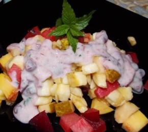 Fruit Salad with Yoghurt and Cranberry Sauce Photo