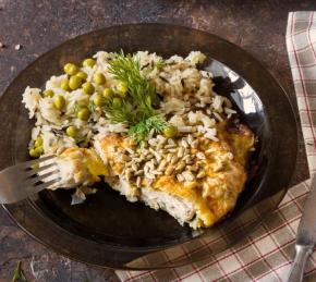 Chicken Breasts with Sunflower Seeds and Rice Photo
