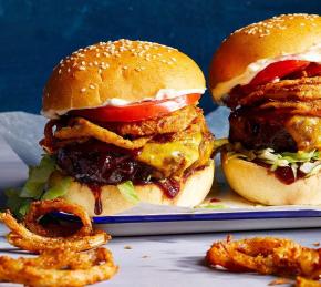 Copycat Red Robin Whiskey River BBQ Burger with Onion Straws Photo