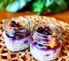 Protein Powder Overnight Oats with Blueberries and Peanut Butter Photo