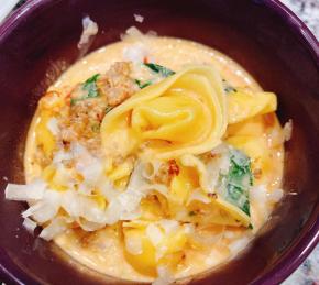 Creamy Tortellini Soup with Spinach and Boursin Photo
