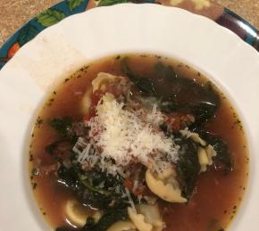 Garlicky Tortellini Soup With Sausage, Tomatoes, and Spinach Photo