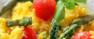 Risotto with Saffron, Green Asparagus and Cherry Tomatoes Photo